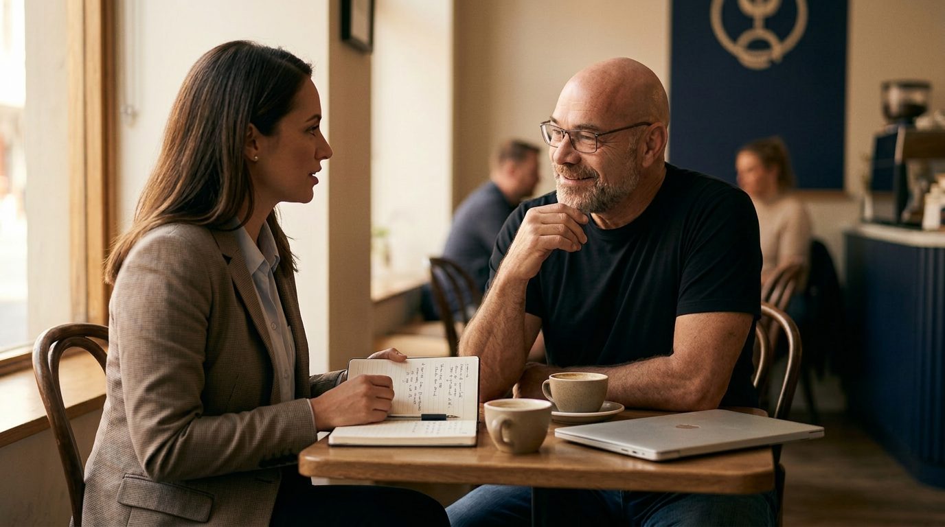 A one-on-one AI coaching session at a laptop